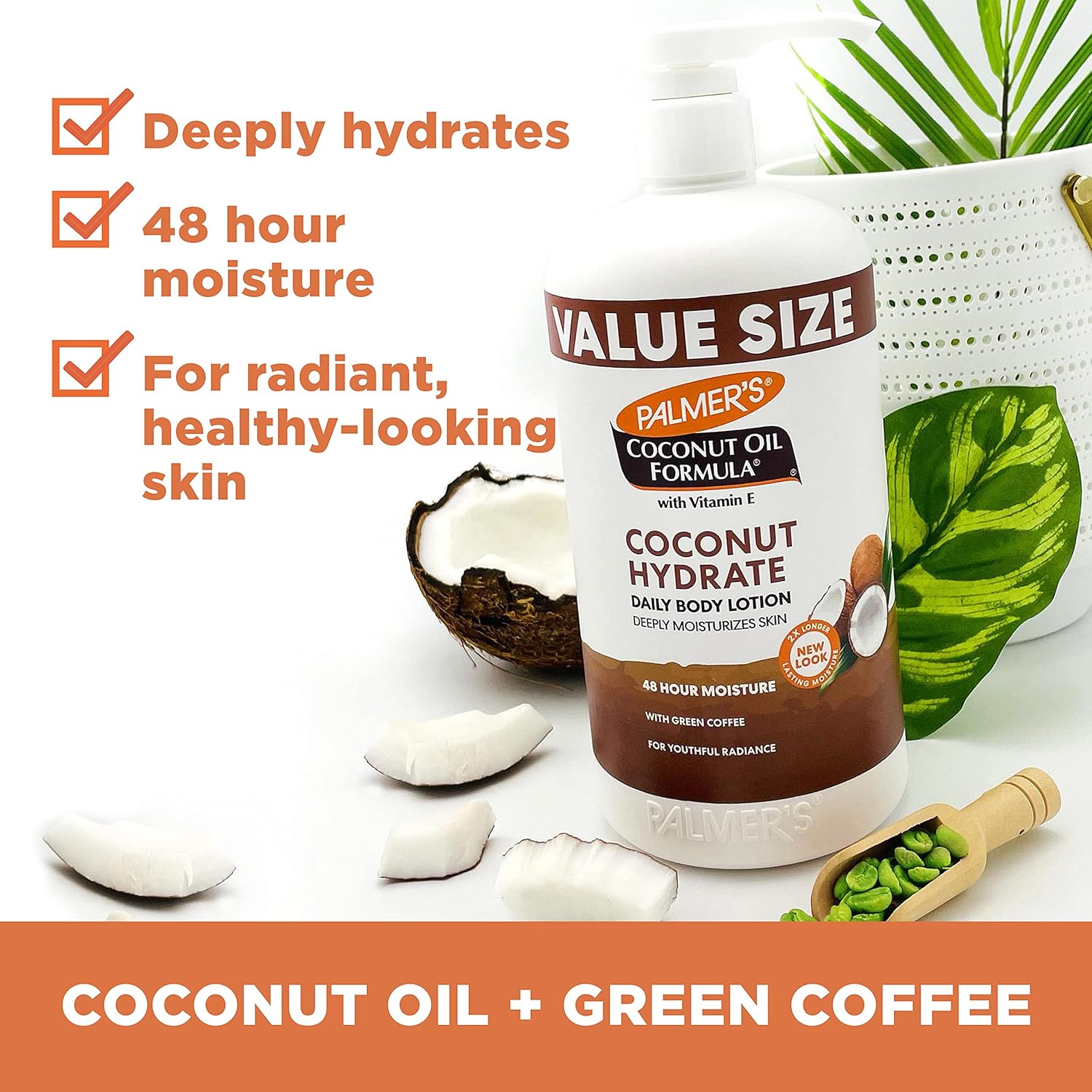 Palmer's Coconut Oil Formula Body Lotion for Dry Skin, Hand & Body Moisturizer with Green Coffee Extract & Vitamin E, Value Size Pump Bottle, 33.8 Fl Oz (Pack of 1) - Image 3