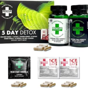 Rescue Detox 5 Day Detox Kit – 72ct Capsules | Comprehensive Full Body Cleanse with Bonus Instant ICE Caps