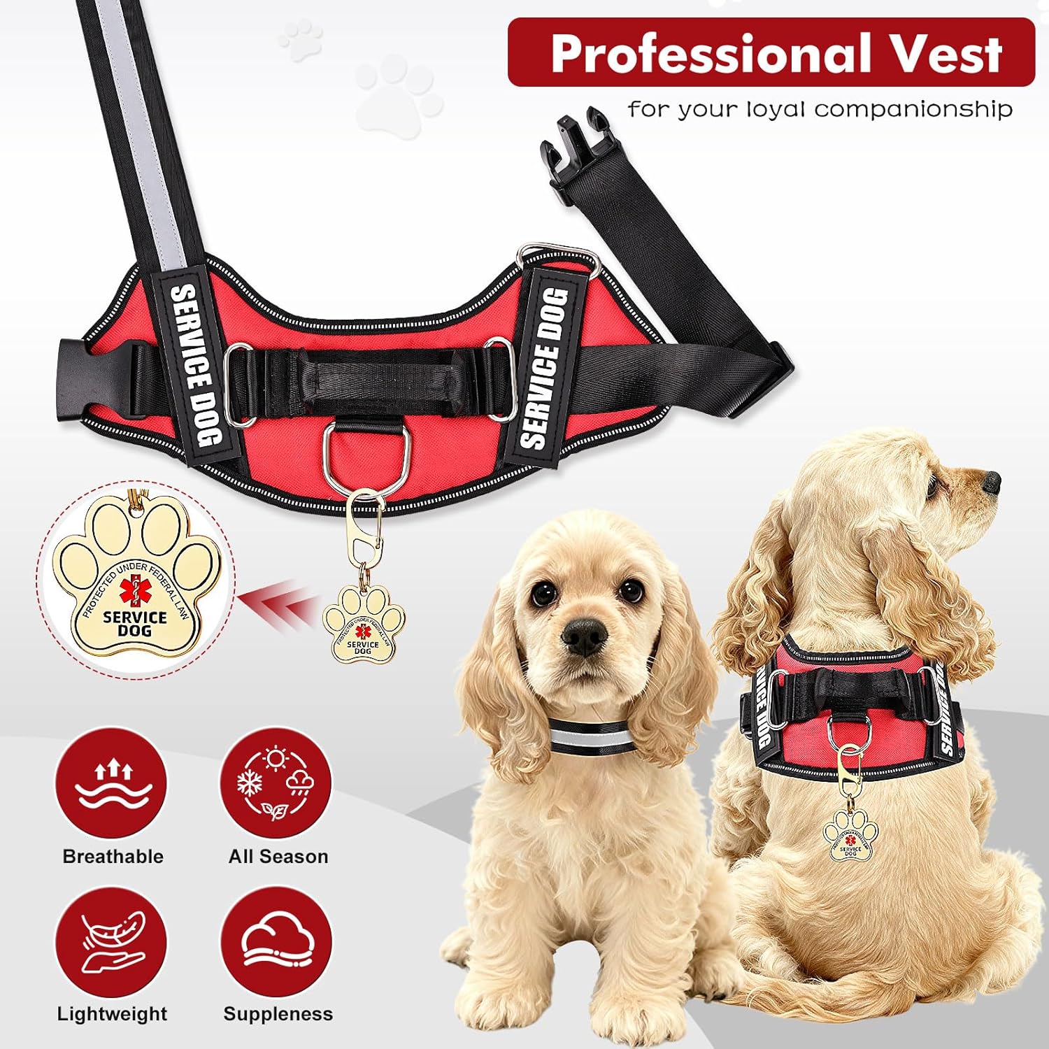Opstin Service Dog Vest, ID Tag + 50 ADA Information Cards, Service Dog Harness in Sizes X Small to XX Large, Metal Dog Tag has Ruggedized Clip, 2-Sided Service Animal Cards,ESA Accessory Set Small - Image 3