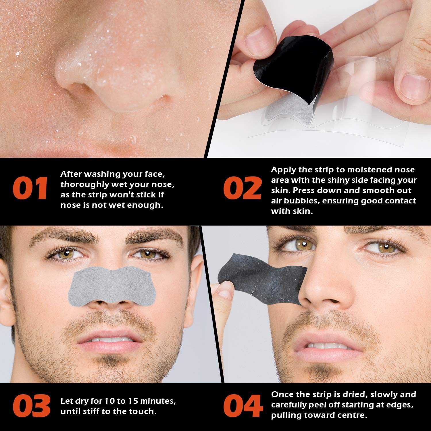Men Blackhead Pore Strips - 120 Strips - Deep Cleansing - Face Nose Pores - Blackheads Removal - Large Size For Nose+Face - Image 4