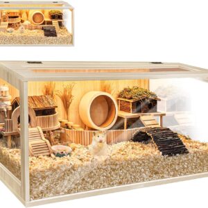 Prolee Hamster Cage Chewproof Wooden 40 Inch Guinea Pig Cages Mice and Rat Habitat Openable Top with Acrylic Sheets Solid Built