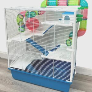 Extra Large 23″ Multi-Tiers Easy Setup Hamster Palace Gerbil Habitat Mouse House Mice Home Critters Cage Complete Set of Accessories Expandable Customizable Hide House Food Bowl Running Wheel