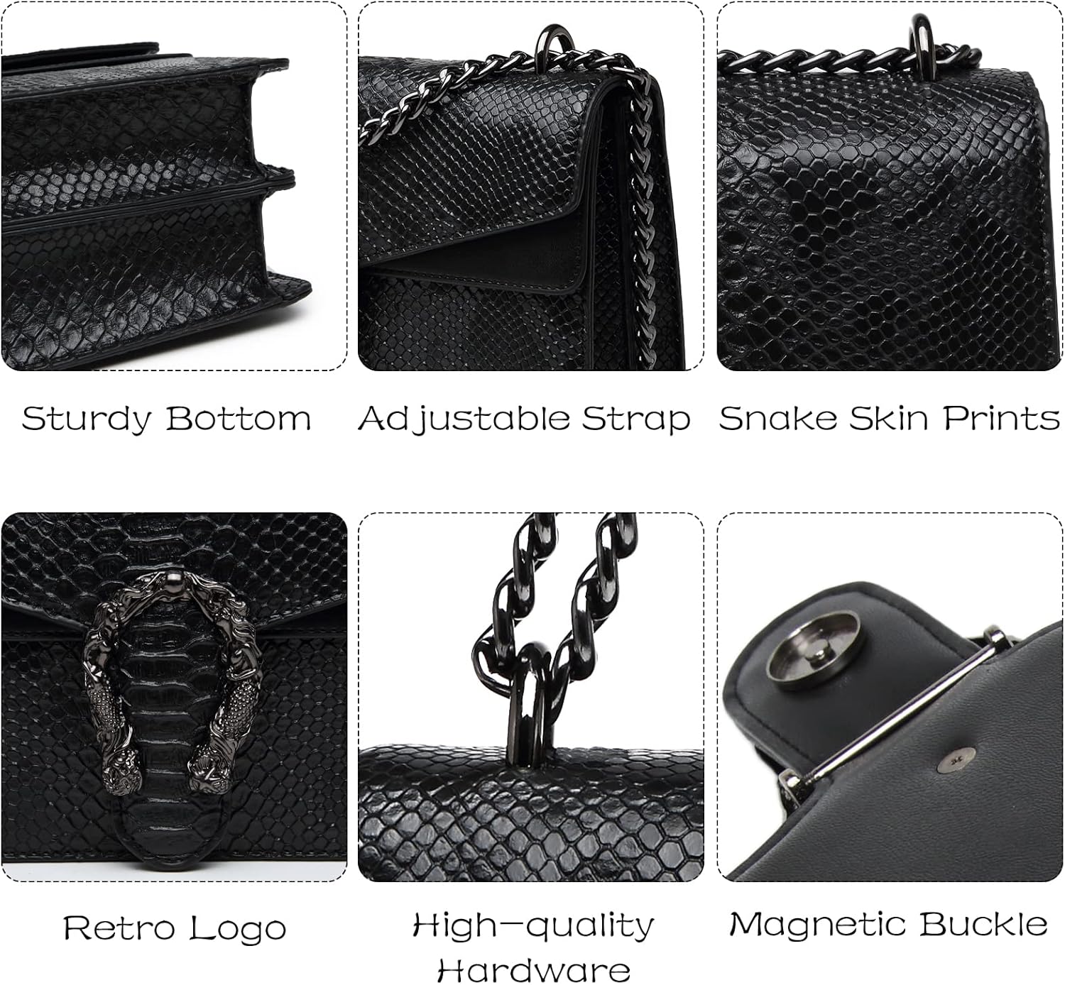 MYHOZEE Crossbody Bags for Women - Snake Printed Clutch Purses Leather Chain Shoulder Bags Evening Handbags - Image 5