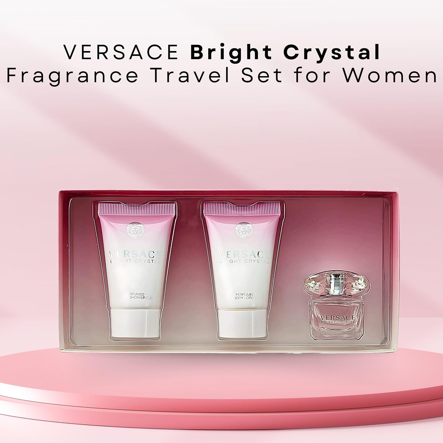 Versace Versace Bright Crystal By Versace for Women - 3 Pc Gift Set 5ml EDT Splash, 2x25ml Shower Gel, Body Lotion - Image 2