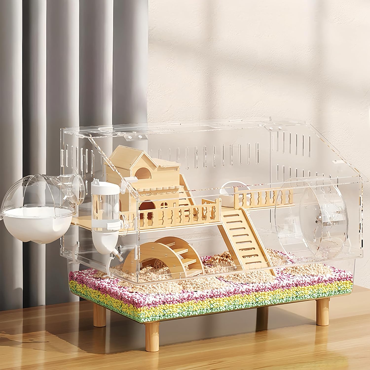8 in 1 Acrylic Hamster Cage with All Accessories,18.5"x11.8"x14.6",2-Layer Hamster House with Full Transparent Viewing,Top Open Mouse Cage for Pet Mice,Hamster Habitat for Dwarf Hamster,Gerbils