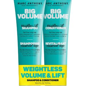 Marc Anthony Big Volume Hair Shampoo & Conditioner Set for Fine, Thin Hair – Lightweight Volumizing Shampoo & Conditioner for Gentle Cleansing – Frizz-Free & Sulfate-Free Hair Care Product