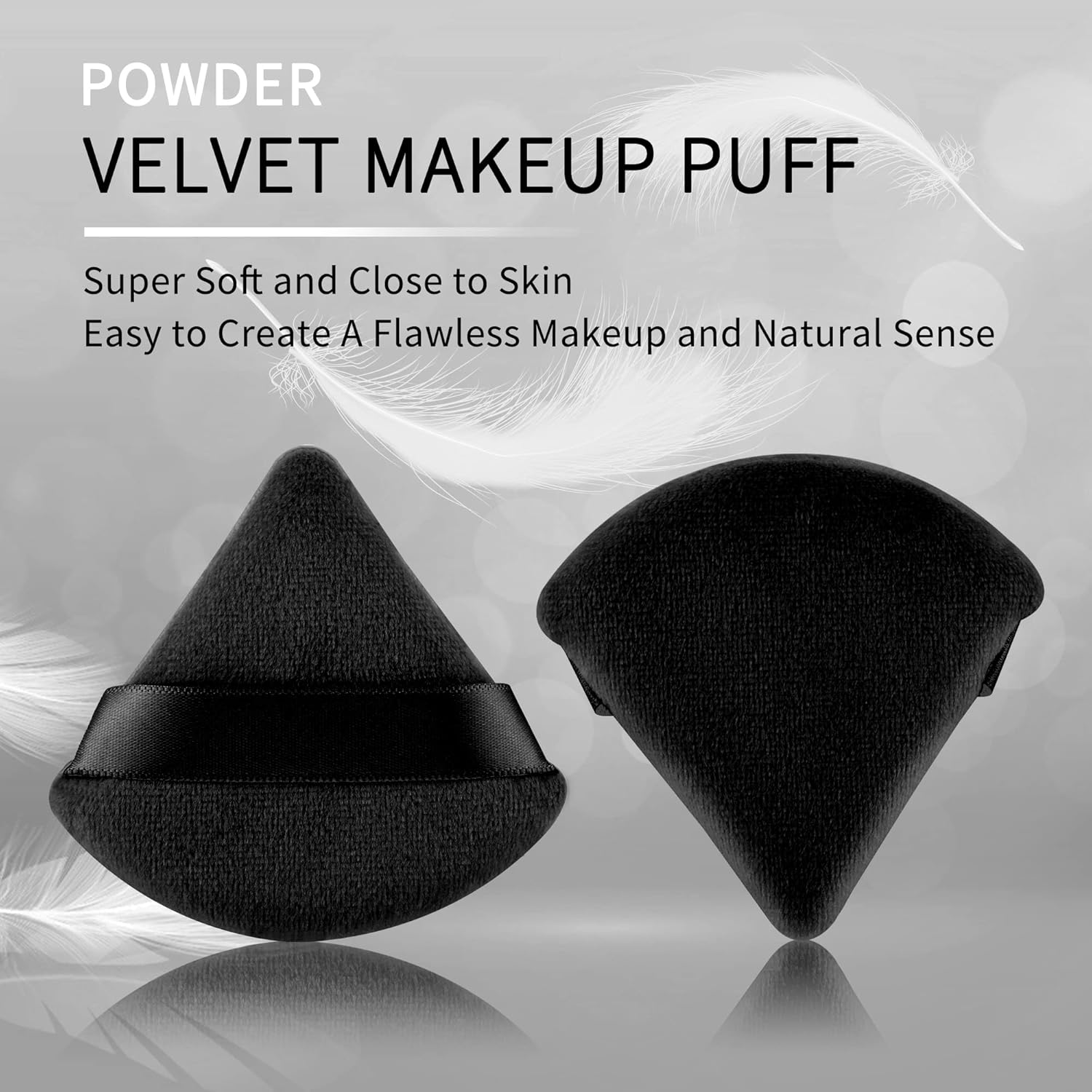 EVAOUXIU 2 Pcs Triangle Powder Puff for Face Powder, Soft Plush Setting Makeup Puff, Velour Cosmetic Foundation Blender Sponge Beauty Makeup Tools (Black) - Image 3