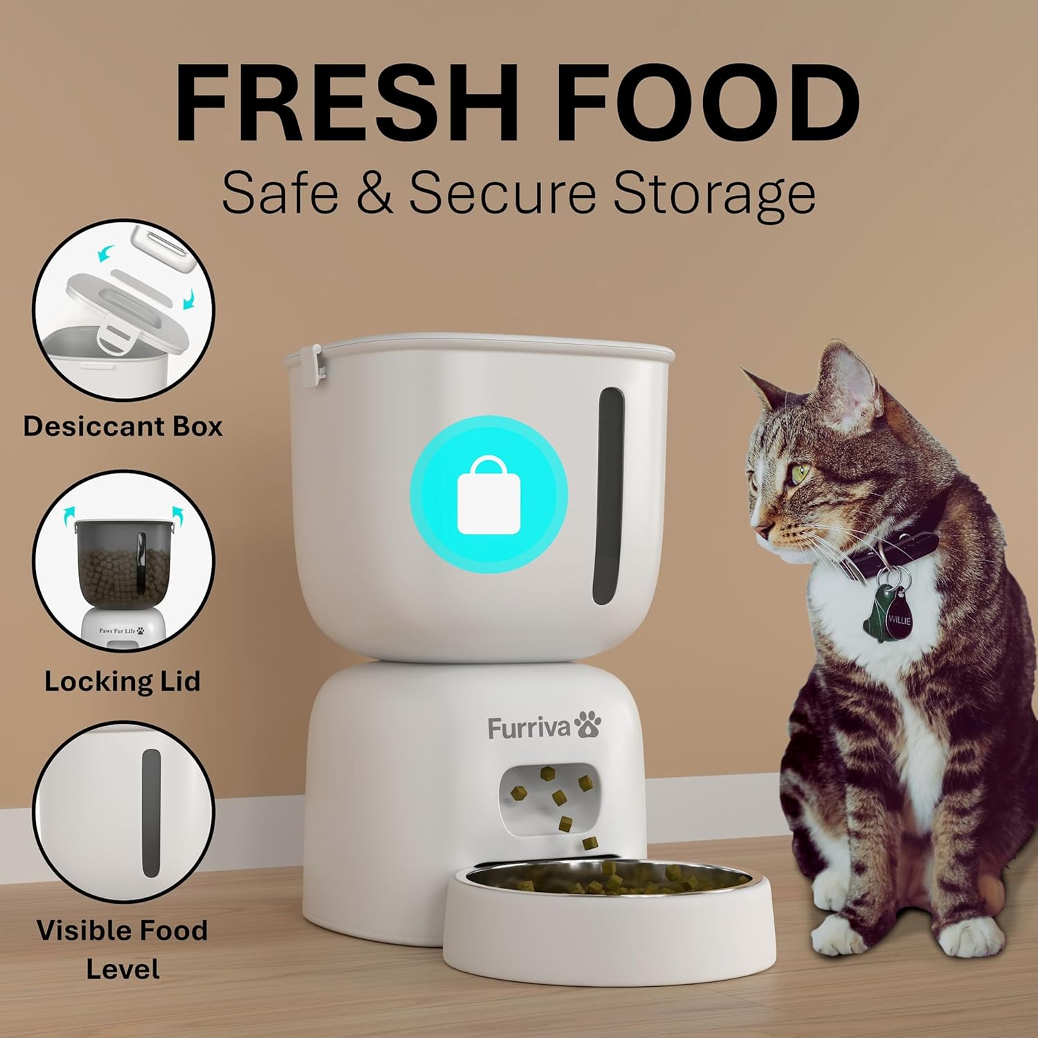 Automatic Cat Feeder and Water Fountain Set - 3L Food Dispenser with Locking Lid, Plug-in/Battery Powered, Programmable Portion Control, up to 4 Meals/Day, 10s Voice Recorder - for Cats and Small Dogs - Image 4