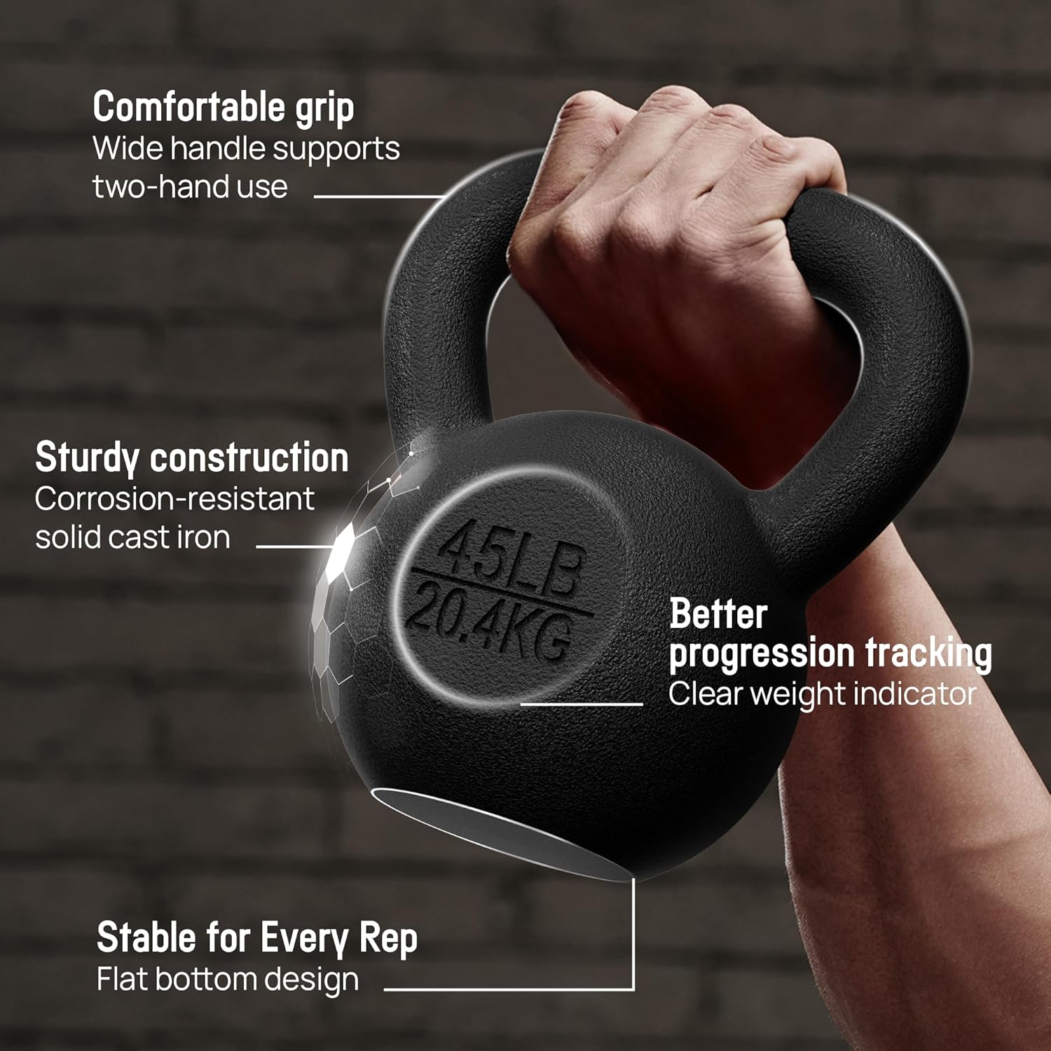 Yes4All Cast Iron Kettlebell, Strength Training Kettlebells 5-80 Lb (5,10,15,20,25,30,35,40,45,50,60,70,80 Lb) for Full Body Workout, Push up, Strength Training - Single & Kettlebell Set of 2 for Men - Image 3