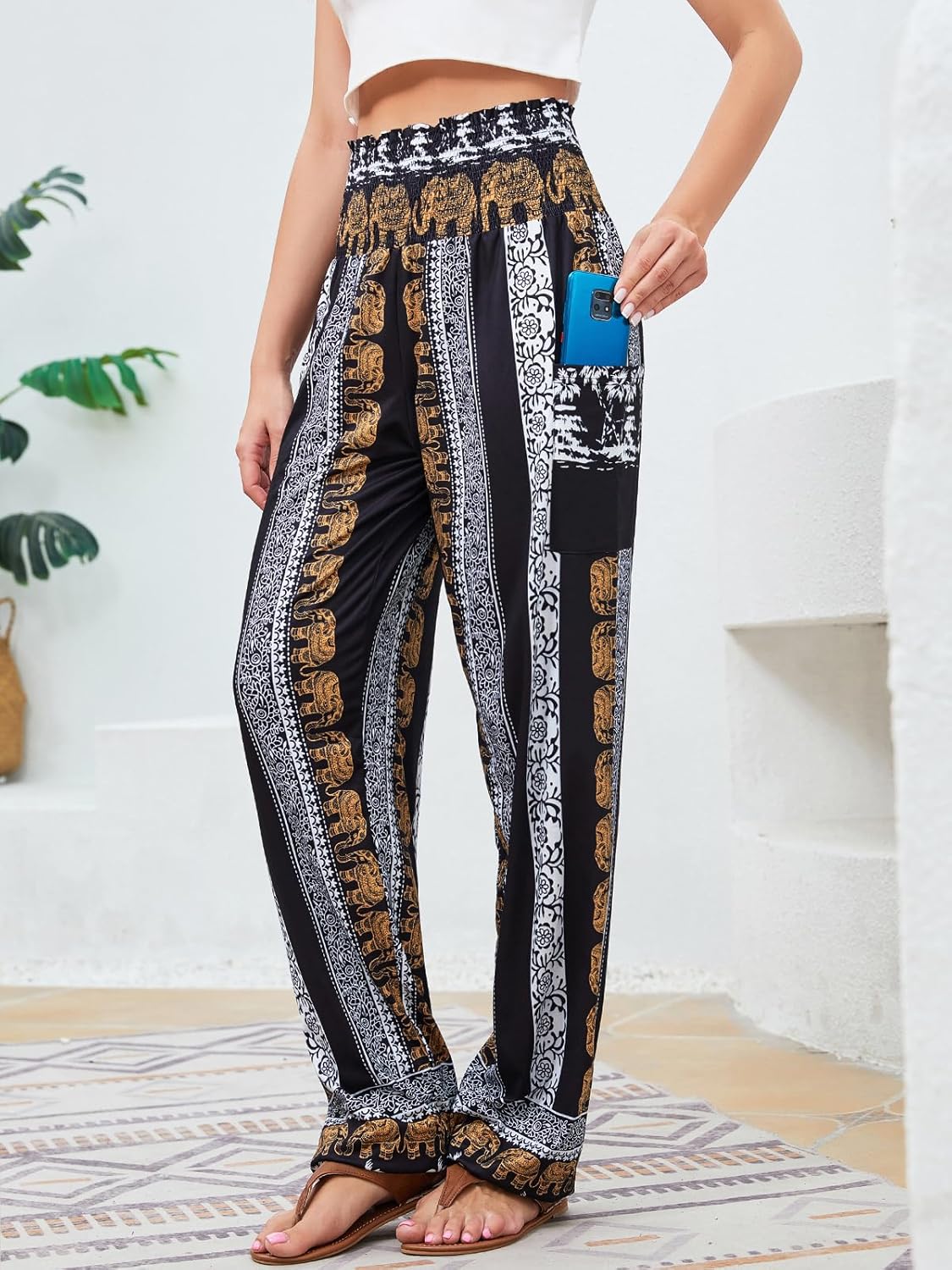 QIANXIZHAN Women's Harem Pants, High Waist Yoga Boho Trousers with Pockets - Image 3