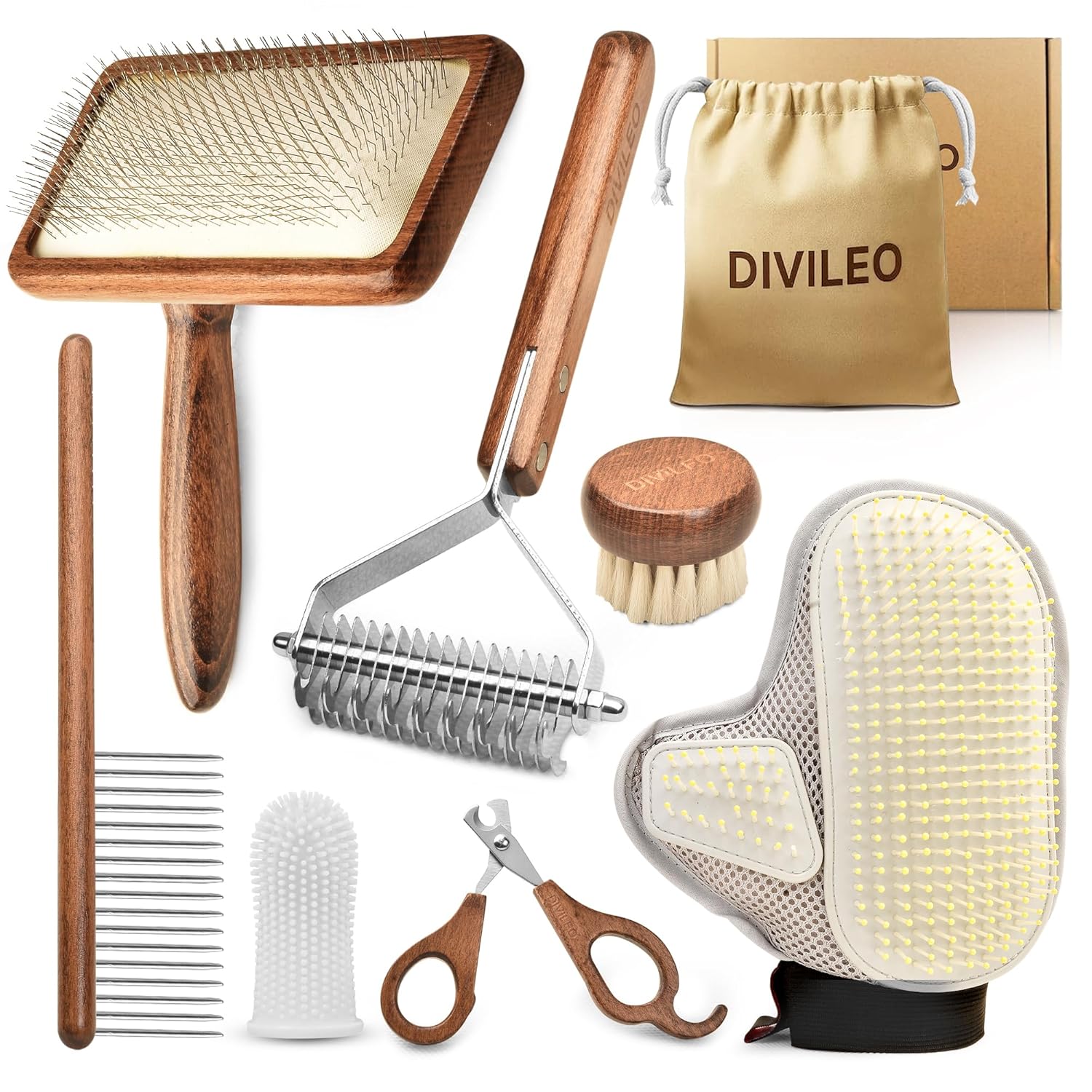 Premium Waterproof Pet Grooming Kit for Dogs & Cats – Wooden Handle Slicker Brush, Deshedding Comb & Nail Clipper – Professional Dog Grooming Supplies Set with Canvas Pouch | USA Brand
