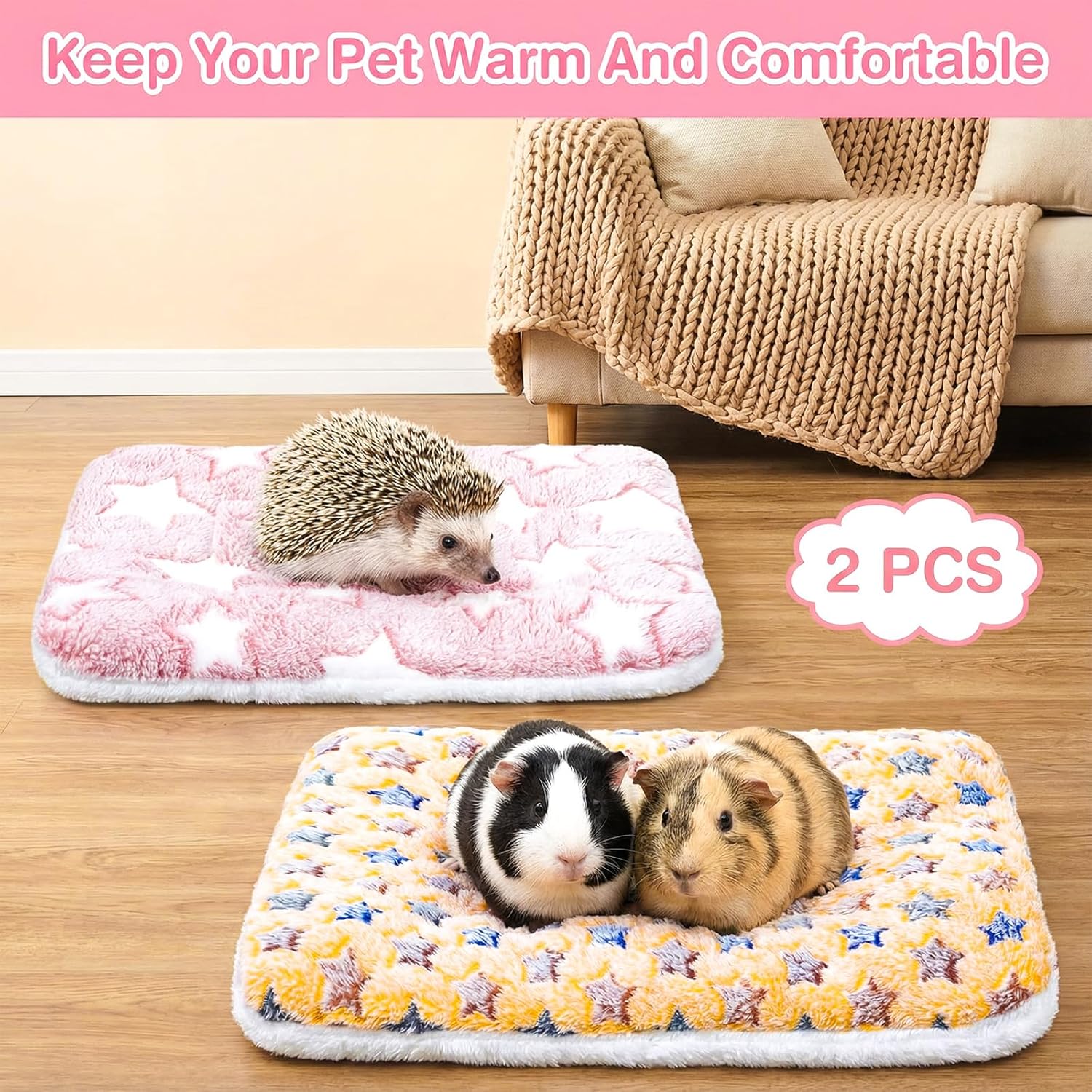 Yolev 2 Pcs Guinea Pig Bed Washable Small Animal Beds Pad Soft Small Pet Sleeping Pads Rabbit Bunny Bed Mat for Chinchilla Hedgehog Hamster Squirrel Ferret(13.4" x 10.3") - Image 6
