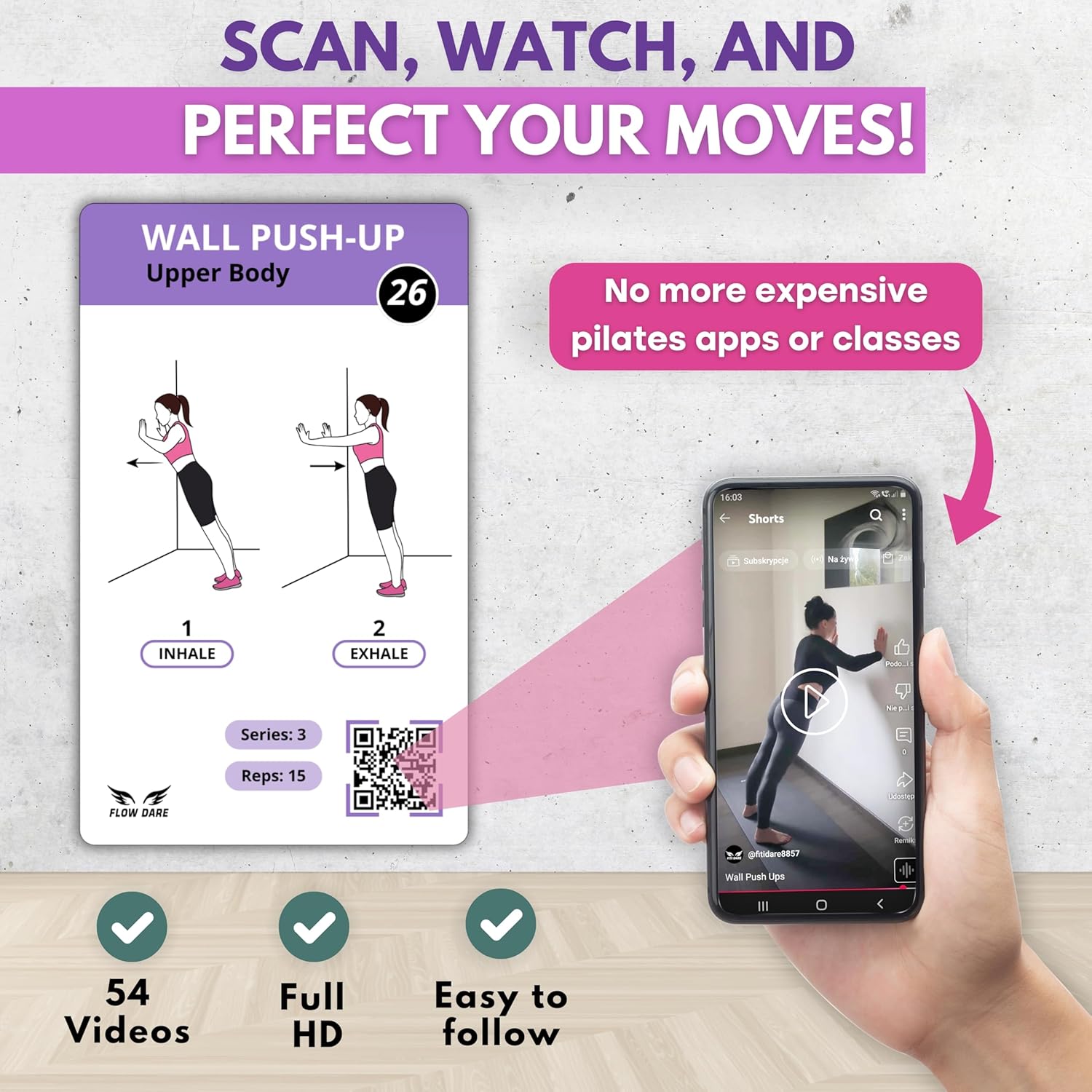 Wall Pilates Workouts for Women – 66 Exercise Cards with Videos & Workout Plan – Includes 5-Week Challenge, E-book, Chart & 2 Rings for Easy Organization – Home Pilates Workout Guide - Image 4