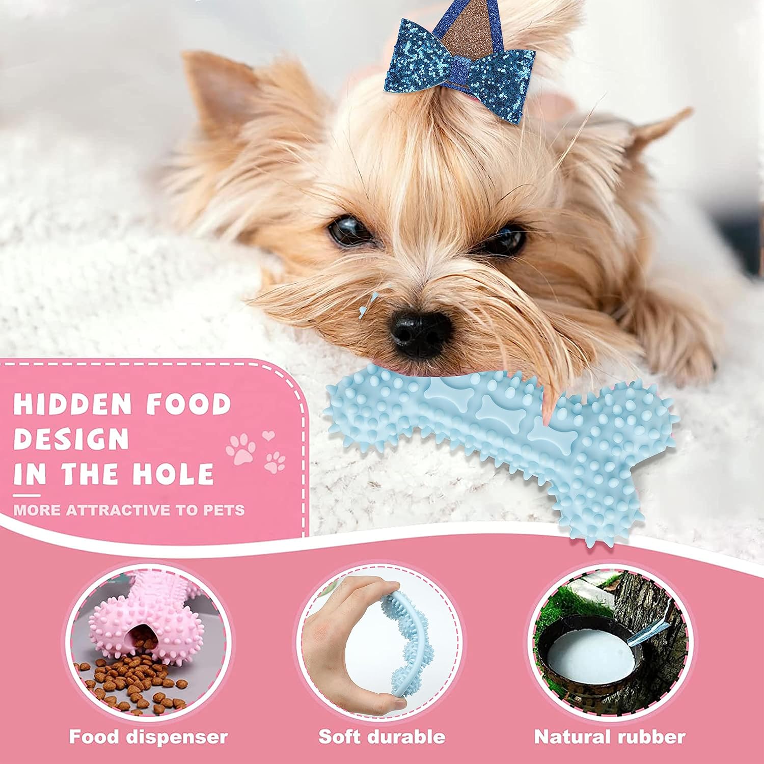 6 Pack Pet Dog Puppy Chew Toys for Teething Small Dogs,Soft Natural Rubber Blue Interactive Dog Puppy Toys Fun Cleaning Squeaky,Funny Dog Chew Toys for Small Medium Breed - Image 3