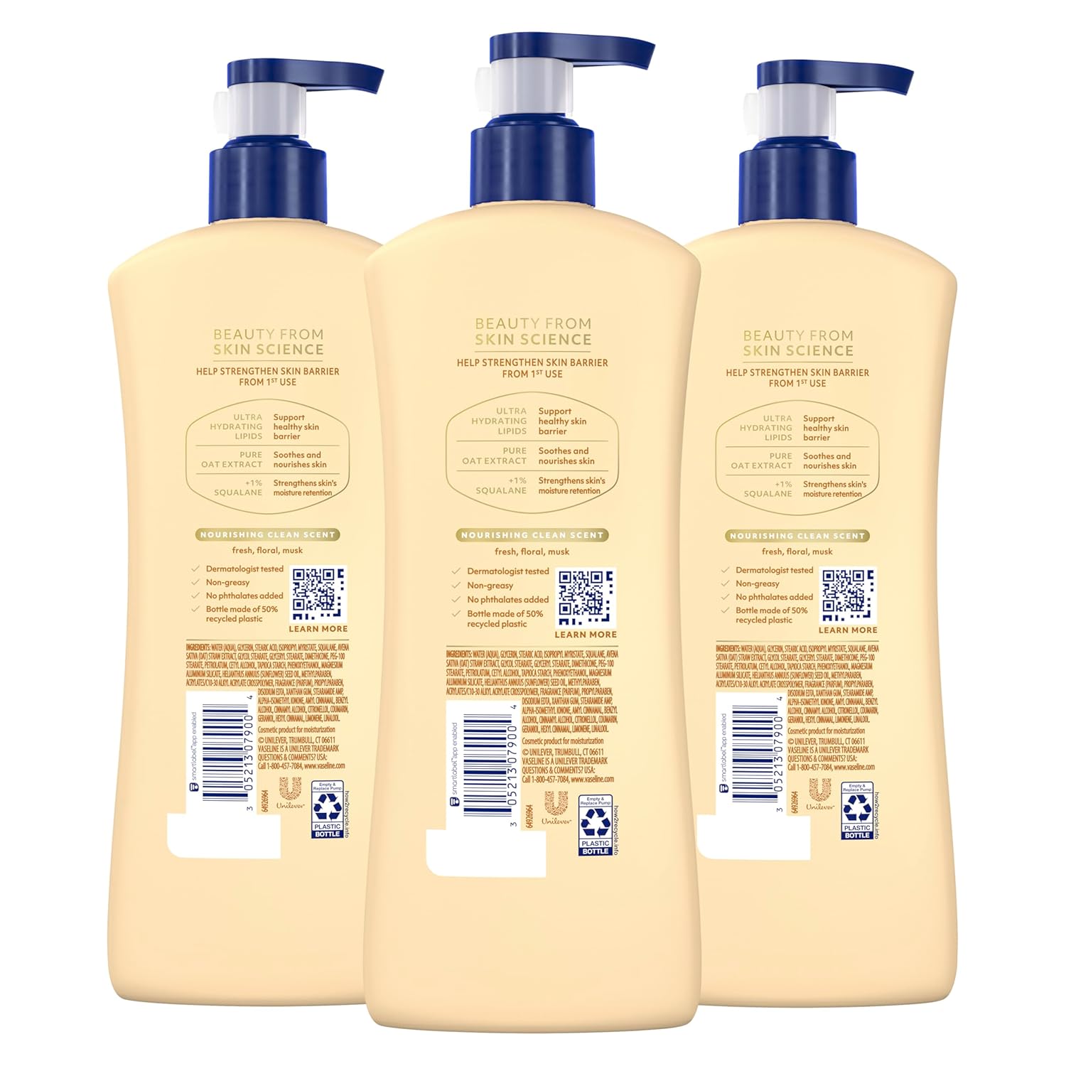 Vaseline Intensive Care Nourishing Moisture Body Lotion 3 Pk Made with Ultra-Hydrating Lipids + Pure Oat Extract for Dry Skin, for Nourished, Healthy-Looking Skin 20.3 oz - Image 2
