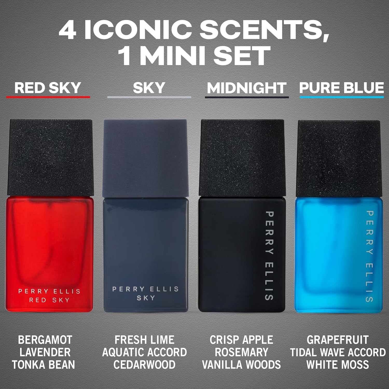 Perry Ellis Men's Mini Coffret Gift Set - Red Sky, Sky, Midnight, Pure Blue - 4-pack of .25 fl oz EDT mini travel sprays - Image 2