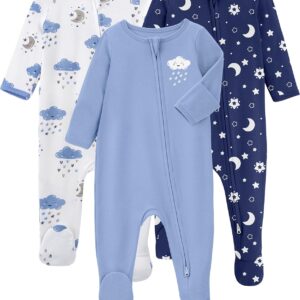 Yoofoss Baby Pajamas 100% Organic Cotton Baby Sleepers for Newborn 0-3 3-6 6-9 Months Boys Girl Clothes 3pcs Footed PJs