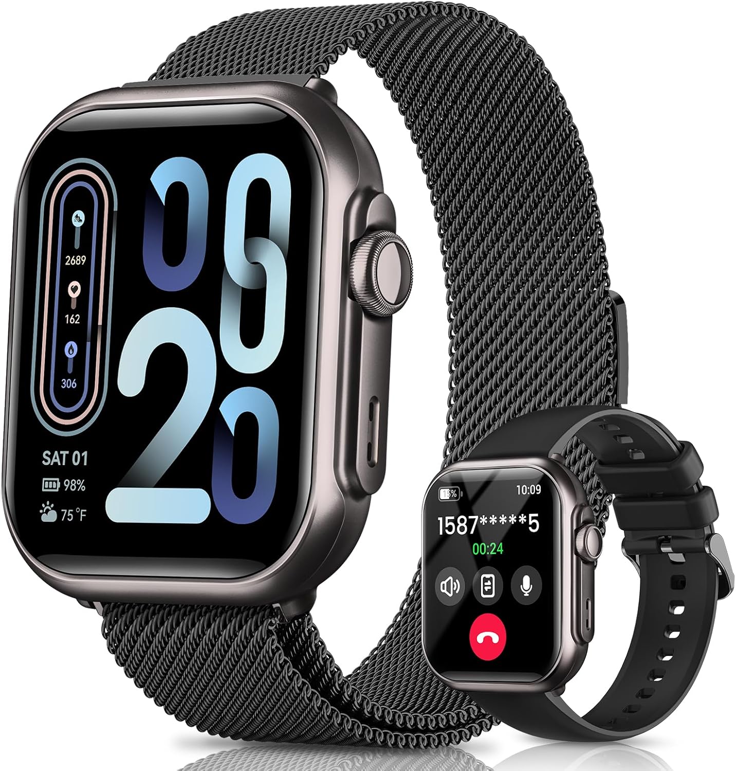 Smart Watch for Women for iPhone Android: 1.85"Smartwatch with Make/Answer Call Sleep Heart Rate SpO2 Blood Pressure Monitor IP68 Waterproof 120+Sport Mode Fitness Tracker 1000mAh Battery 2Bands Black
