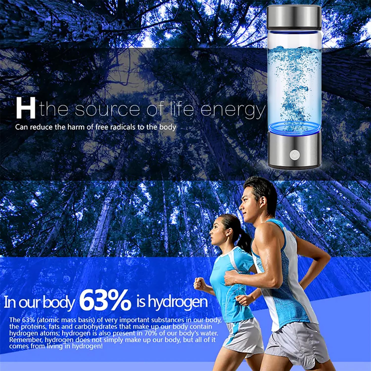 Hydrogen Water Bottle Generator 2pack, Glass Hydrogenated Water Bottles Health Cup, Hydrogen Water Generator w SPE/PEM Tech Improve Water for Home/Office/Travel/Daily Drinking Gift for Mom Father Day - Image 7