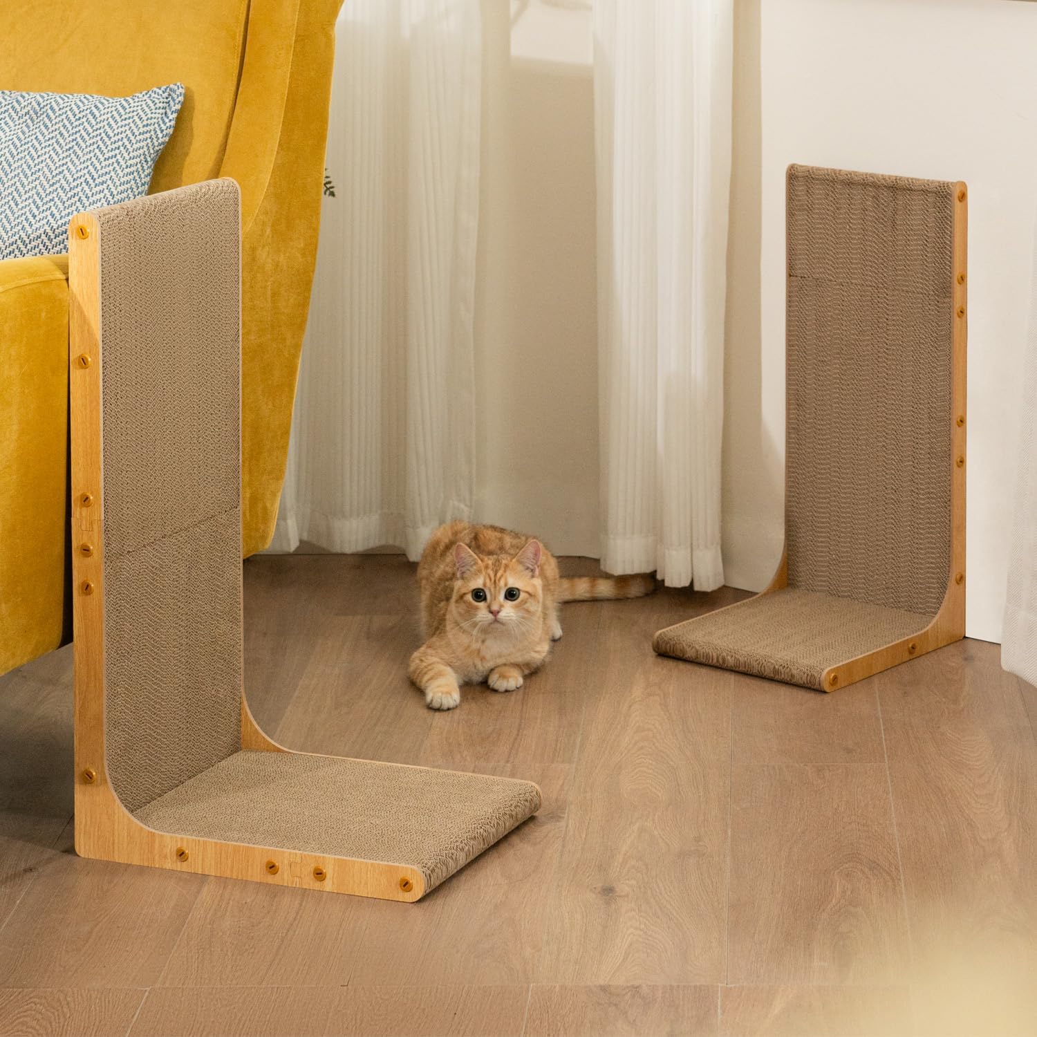 Conlun Cardboard Cat Scratcher, 23" L-Shaped Scratch Pad, Vertical Wall-Leaning Scratching Board to Protect Furniture for Indoor Cats,Wood Grain Large - Image 7