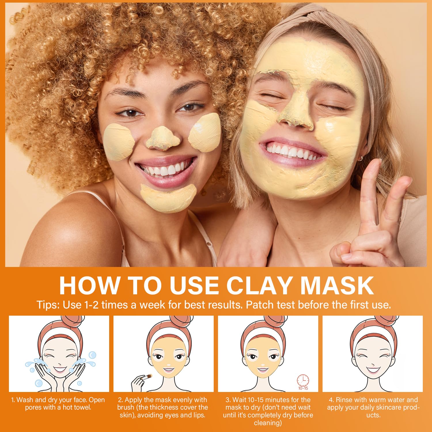 ulluxe Turmeric Vitamin C Clay Mask for Dark Spots, Dull Skin, Moisturizing, Skincare Facial Mask for Blackheads and Pores Cleansing, Improve Uneven Skin Tone, Face Skincare Gift, 5.29 oz - Image 7