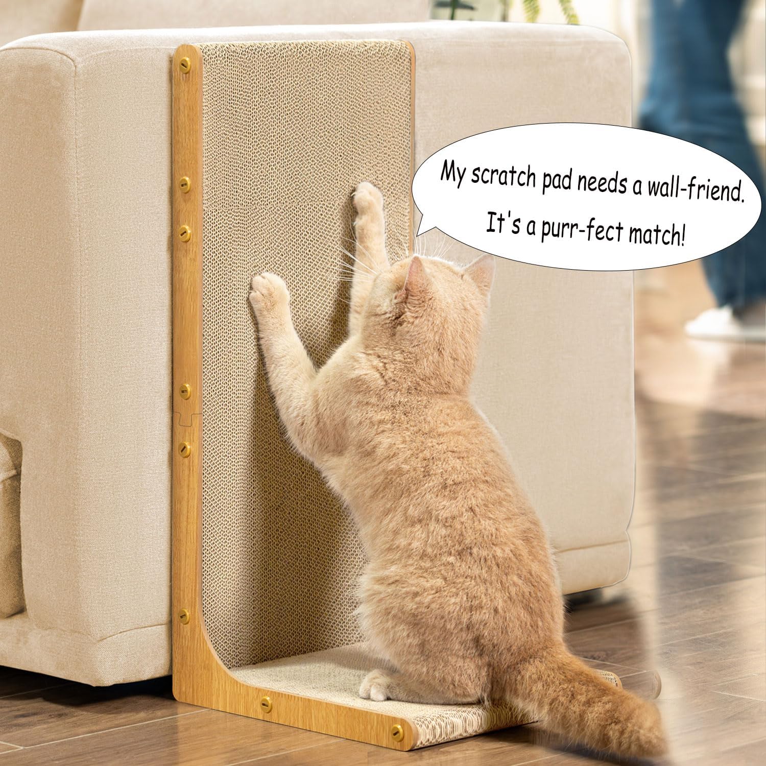 Conlun Cardboard Cat Scratcher, 23" L-Shaped Scratch Pad, Vertical Wall-Leaning Scratching Board to Protect Furniture for Indoor Cats,Wood Grain Large - Image 3