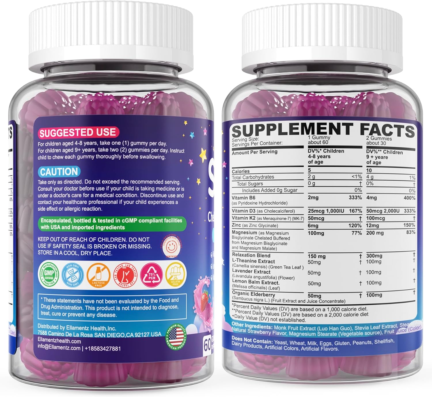 Kids Sleep Gummies, NO Melatonin Sleep Aid Gummies w/ Magnesium Glycinate, Magnesium Malate, L-Theanine, Lavender, B6, Zinc, D3K2 for Restful Sleep, Relax Brain & Muscle, Immune Support, Non-GMO 2Pack - Image 9
