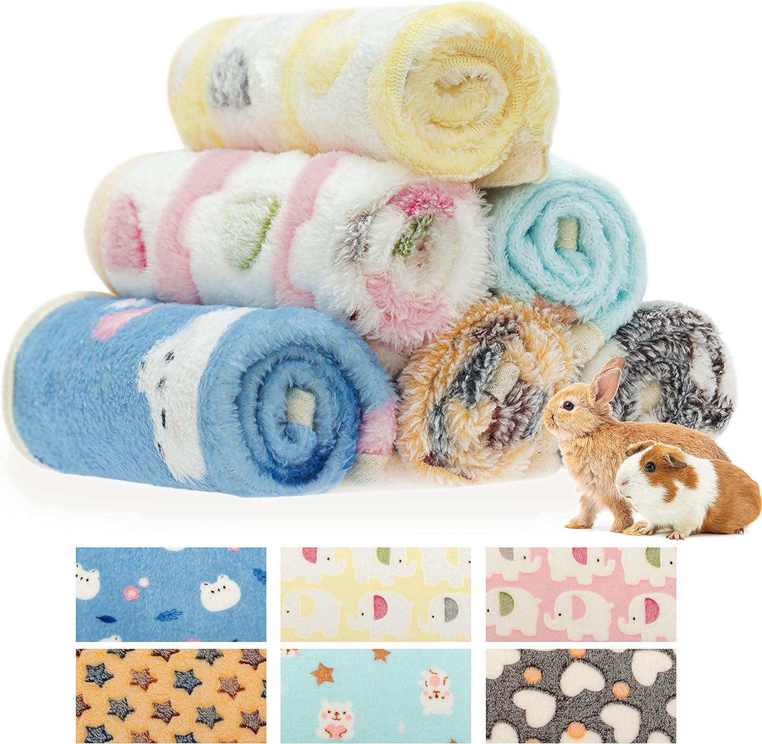 CUSOZWO Guinea Pig Bedding Mat - 6 Pack Fleece Soft Warm Small Animal Blankets for Rat Rabbit Hamster Chinchilla Hedgehog Lizard - Washable Small Pet Cage Liners Sleep Mat Bedding Accessories