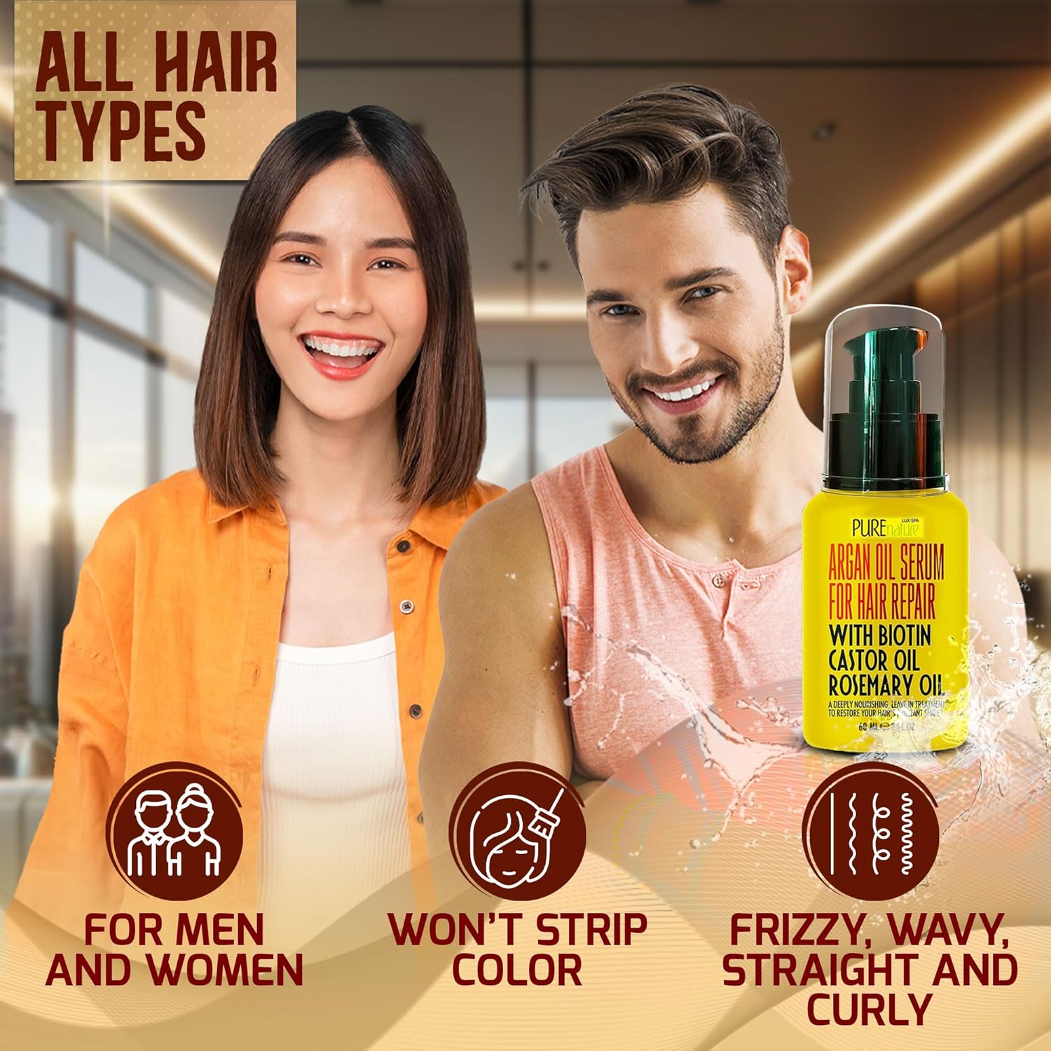 Moroccan Argan Oil Hair Serum - Rescue Frizzy and Damaged Locks - With Heat Protectant and Straightening Properties - Hydrating Anti Frizz Products For Curly and Straight Hair with Split Ends - Image 5