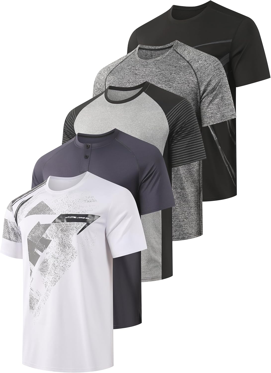 RPOVIG Men's 5 Pack Workout Gym T-Shirts Running Athletic T Shirts Hipster Short Shirt Men Clothes Wicking Shirts
