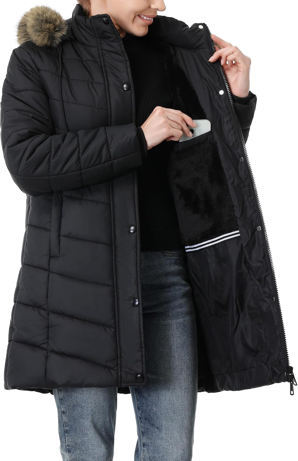 Women's Long Winter Puffer Coat Warm Thicken Fleece Lined Down Jacket Waterproof Detachable Hooded Parka - Image 7