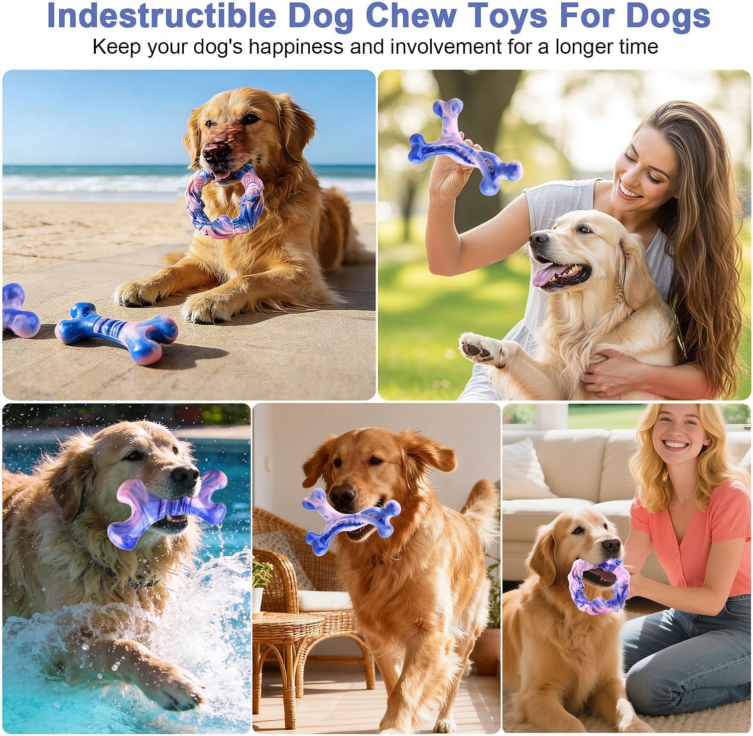 Rensh 3-Pack Tough Dog Chew Toys for Aggressive Chewers, Almost Indestructible Dog Toys for Medium Large Breed, Super Chew Toy to Keep Them Busy & Reduce Boredom, Teeth Cleaning Training, Milk Flavor - Image 7