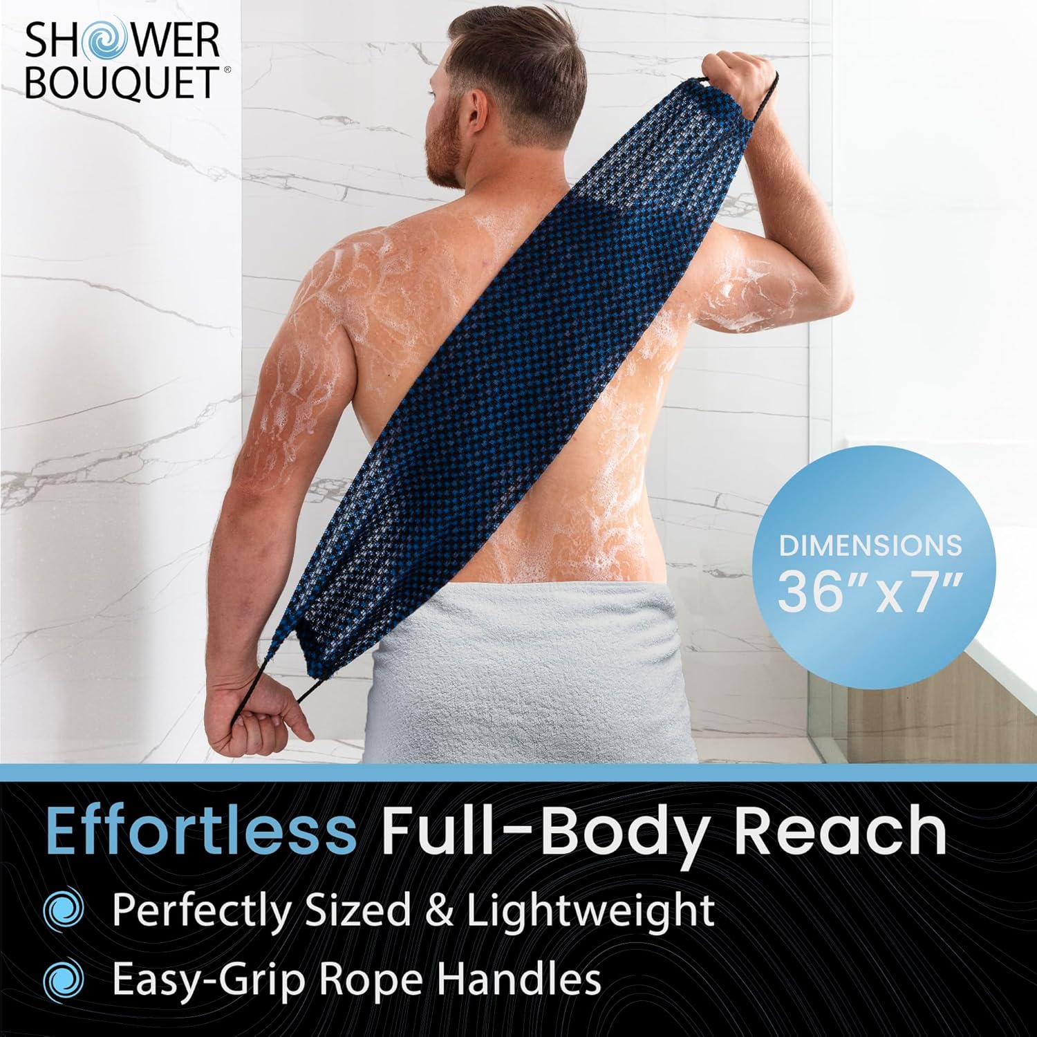 Japanese Exfoliating Washcloth for Back & Body - Charcoal & Silver Ion Exfoliating Towel with Handles - Two-Sided Gentle Exfoliation & Deep Cleansing Soft Body Wash Cloths for Shower - Blue - Image 4