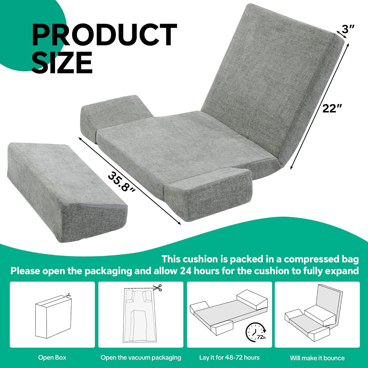 HOMBYS Pro Meditation Cushion Set with Adjustable Back Support, Large 3-in-1 Floor Sitting Chair for Yoga & Meditation, Extra Thick Yoga Pillows for Adults with Knee Support, Grey - Image 2