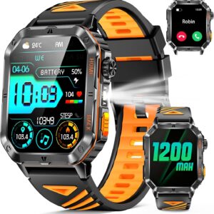 Military Smarty Watch for Men, 2.01″ Smartwatch with 1200mAh Battery, Flashlight, Answer/Make Calls, Heart Rate/Sleep Monitor 100+ Sport Modes Fitness Tracker for Android/iPhone
