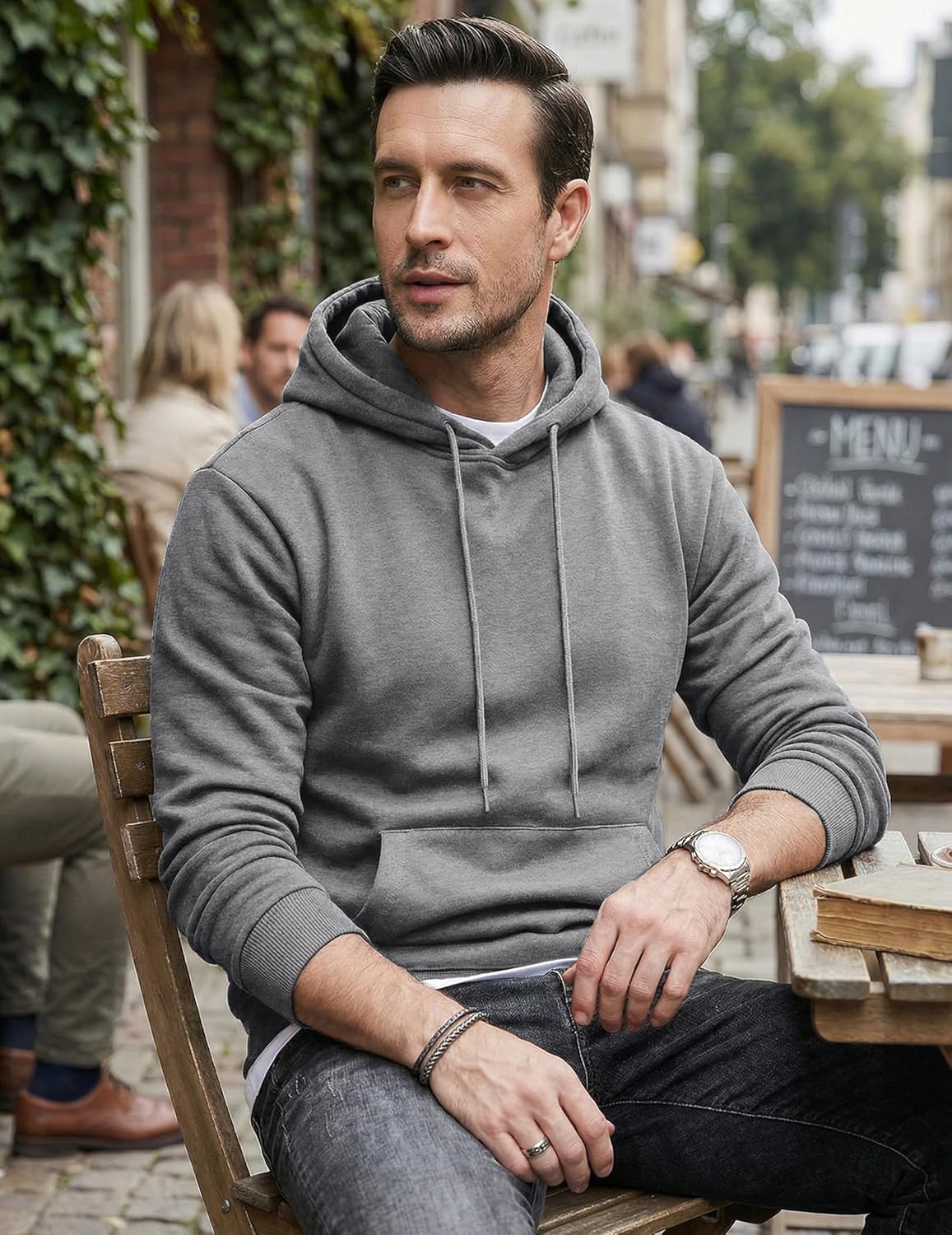 JMIERR Mens Casual Cotton Hooded Collar Drawstring Hoodies Pullover Sweatshirts Casual Long Sleeve Shirts - Image 7