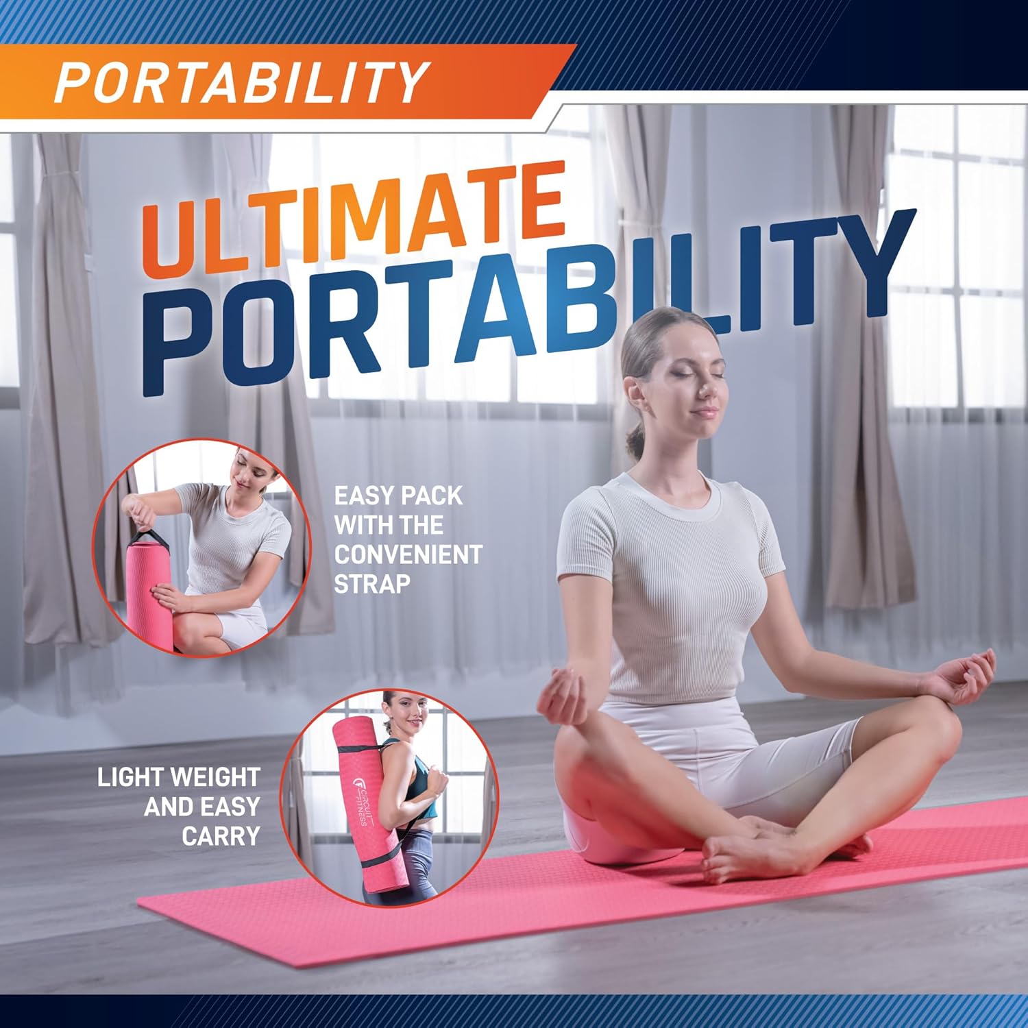 Circuit Fitness by Marcy Non-Slip Multi-Purpose Exercise Yoga Mats with Carrying Strap Multi-Thickness, Multi-Color Options - Image 6