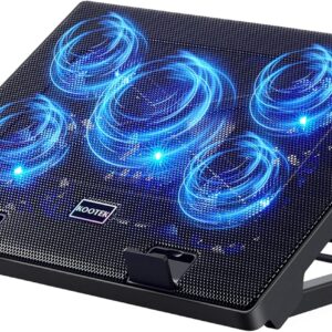 Kootek Laptop Cooling Pad, Laptop Cooler with 5 Quiet Fans for 12″-17″ Computer PC Notebook Gaming Laptop Fan, Height Adjustable Laptop Cooling Stand Laptop Accessories, Blue