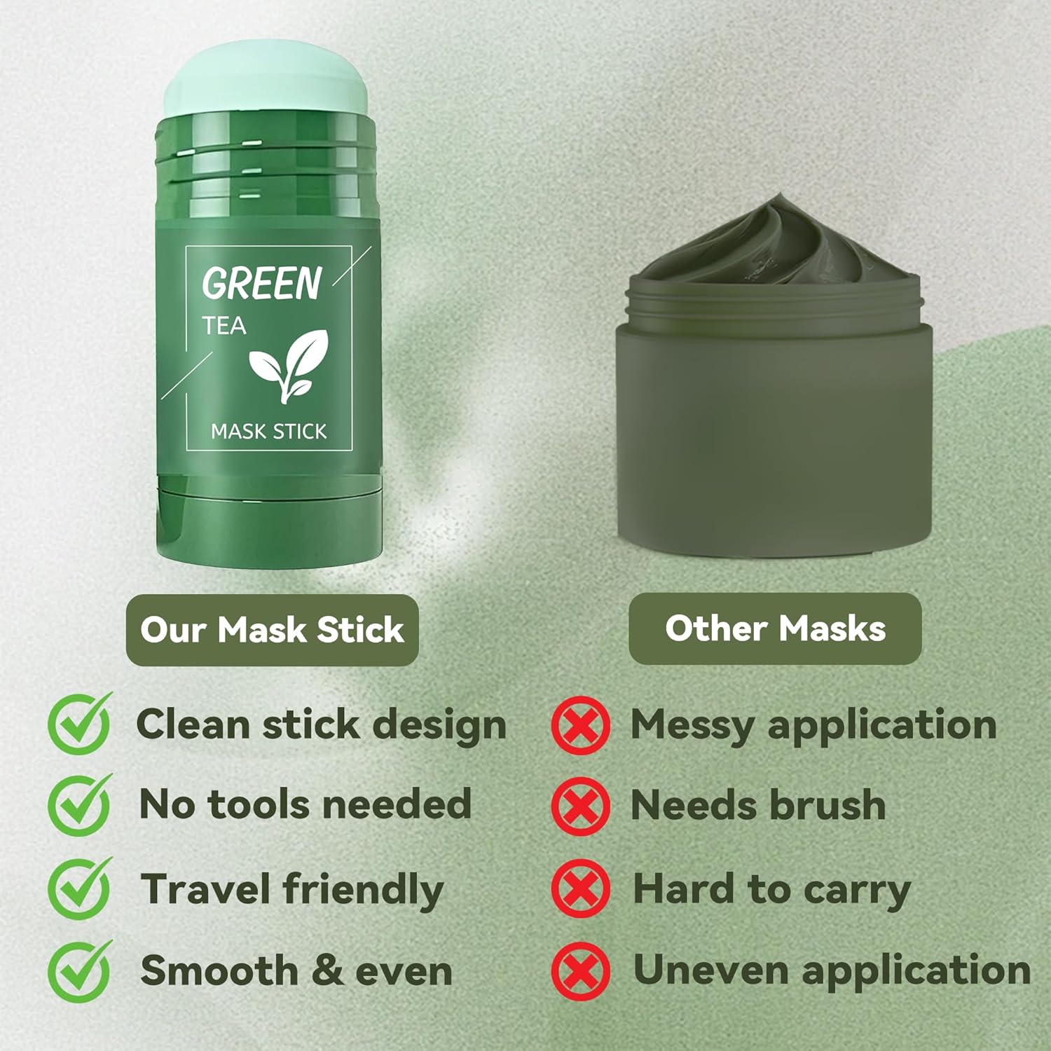 2pcs Green Tea Mask Stick – Deep Cleanse Clay Mask for Face, Blackhead Remover & Pore Cleansing, Oil Control & Hydrating, All Skin Types, Easy Twist-On Application - Image 5