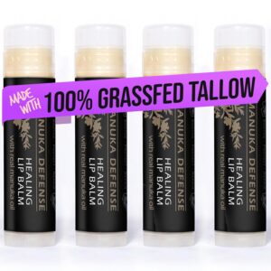 BALM OF GILEAD Manuka Defense Healing Lip Balm – Intensive Moisture Therapy in Tube w/Manuka, Tea Tree & Cooling Peppermint – Ideal for Chapped & Cracked Lips – Beauty Pack Of 4-0.15 oz