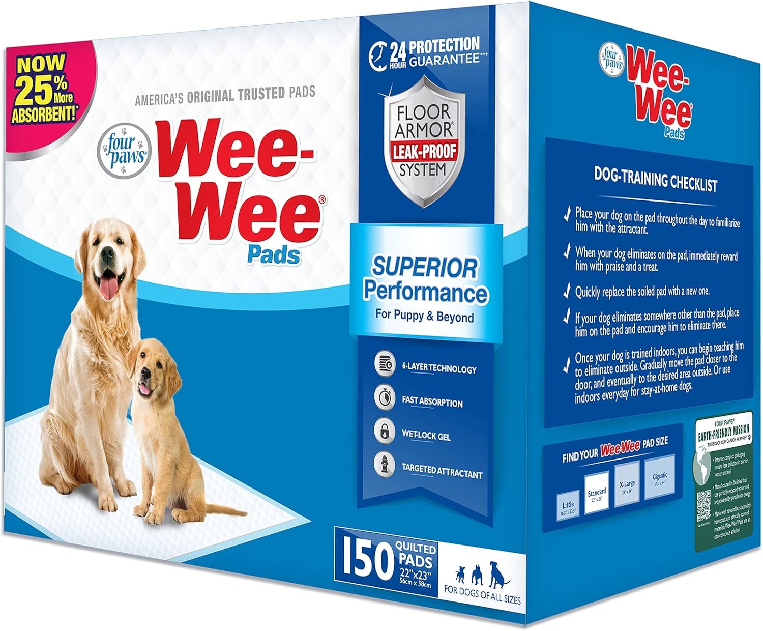 Four Paws Wee-Wee Superior Performance Unscented Pee Pads for Dogs & Puppies, Quilted Leak-Proof Dog Housebreaking Potty Training Floor Protection, 22" x 23", 10 Count - Image 11