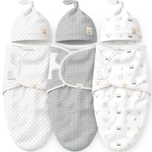KeaBabies 3-Pack Organic Swaddles for Newborns Girls, Boys with Hats – Soft Cotton Baby Sleep Sacks 0-3 Months, Breathable Baby Hats and Swaddles 0-3 Months, Newborn Essentials Must Haves (Nordic)