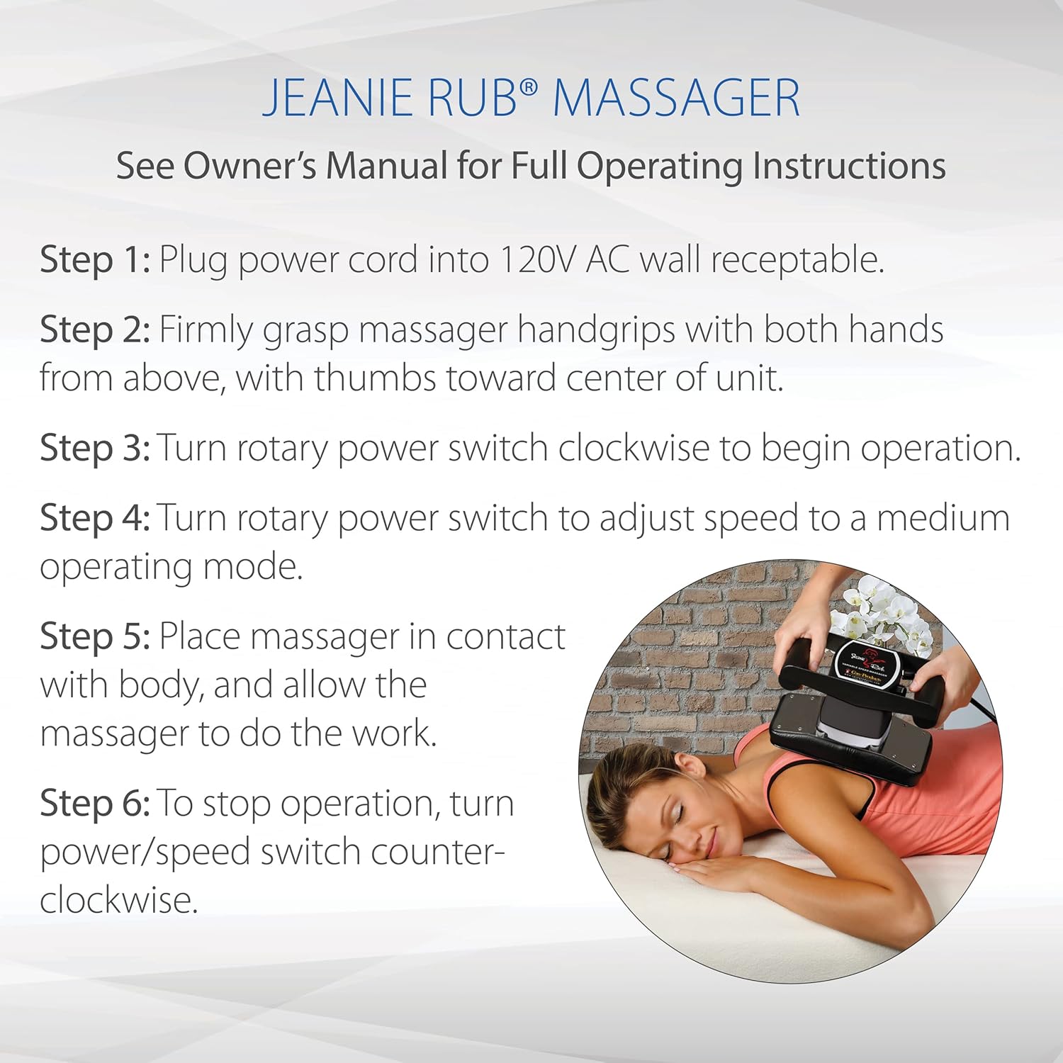 Core Products Jeanie Rub Massager Deluxe Package - Variable Speed Electric Massager for Deep Tissue Pain Relief, Full Body Massage, Back & Shoulder Massager w Fleece Pad Cover & Trigger Point - Image 7