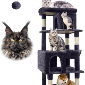 Globlazer Heavy Duty Cat Trees for Large Cats, Sturdy 72in Maine Coon Cat Tree for Large Cats 20 lbs+ Heavy Duty Cat Tower for Adult Biggest Cat with 6 Scratching Posts, Hammock, S72, Dark Gray