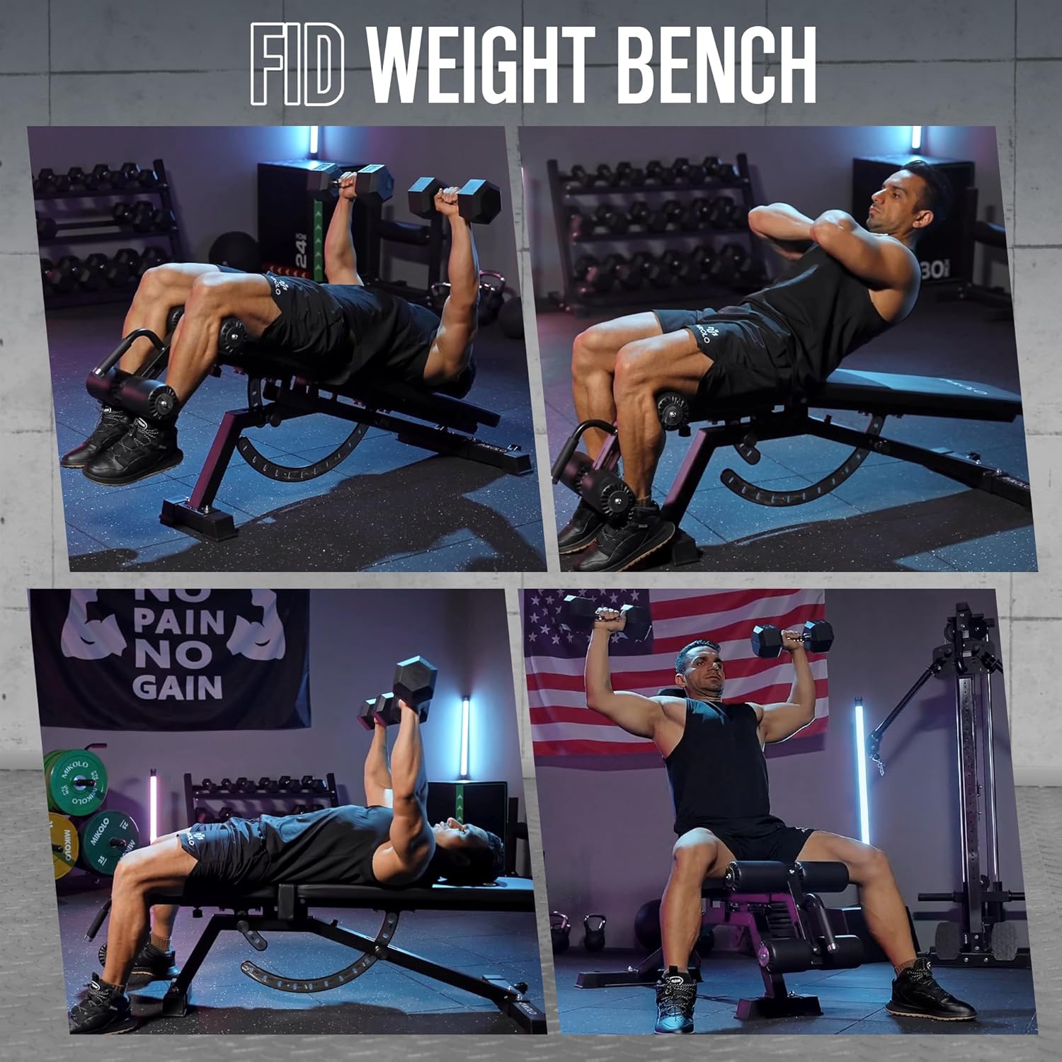 Mikolo 1200LB Weight Bench, Adjustable Workout Bench with Detachable Leg Support, Vertical Storage Space-Saving Exercise Bench for Home Gym, Incline Flat Decline Sit Up Bench for Full Body Fitness - Image 2