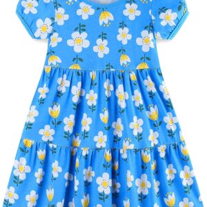 Bumeex Girl’s Dresses Cotton Ruffle Sleeve Tiered Swing A-Line Cute Midi Casual Sundress