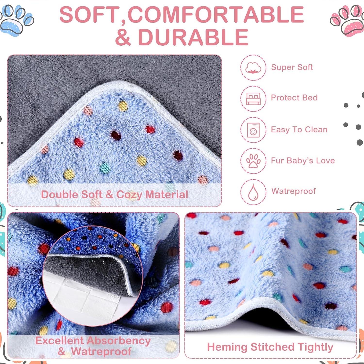 Tudomro 8 Pcs Guinea Pig Blankets Washable Small Pet Fleece Bedding Cage Liners Double Sided Pet Reusable Sleep Mat Pad Cover for Ferret Chinchilla Furniture Protection(Dot,12 x 12 Inch) - Image 6