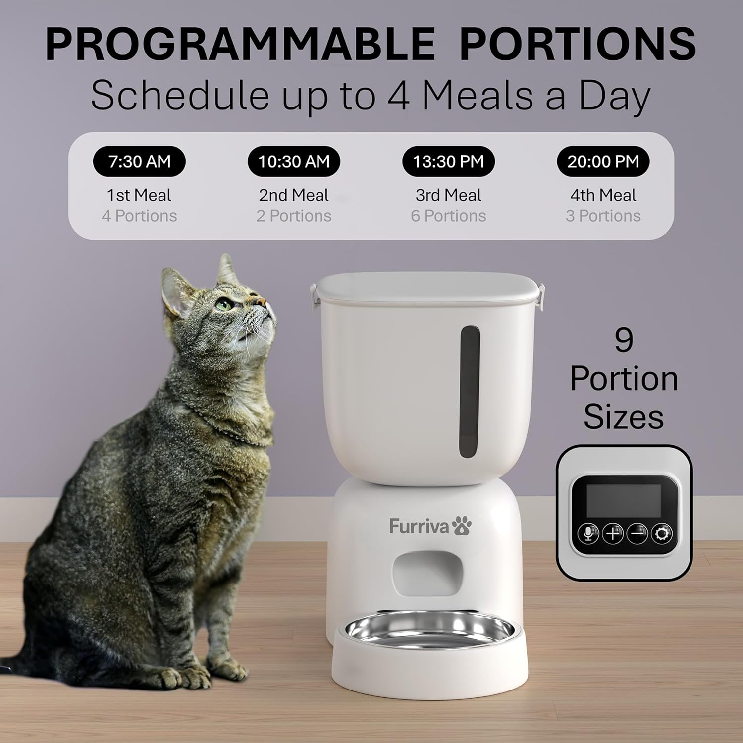 Automatic Cat Feeder and Water Fountain Set - 3L Food Dispenser with Locking Lid, Plug-in/Battery Powered, Programmable Portion Control, up to 4 Meals/Day, 10s Voice Recorder - for Cats and Small Dogs - Image 2