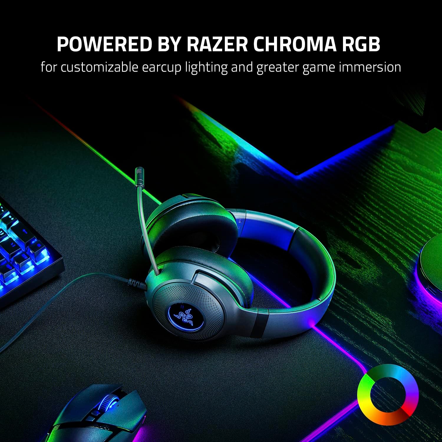 Razer Kraken V3 X Wired USB Gaming Headset: Lightweight Build - Triforce 40mm Drivers - HyperClear Cardioid Mic - 7.1 Surround Sound - Chroma RGB Lighting - Black - Image 7