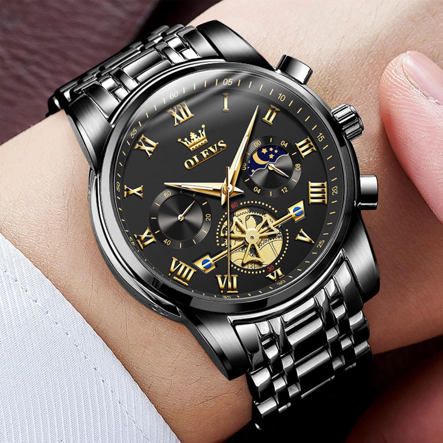 OLEVS Watches Men Waterproof Luxury Big Face Mens Watch Stainless Steel Quartz Analog Dress Watches for Men Luminous Multifunction Man Watch Relojes De Hombre - Image 2